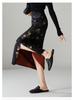 National style high waisted printed midi skirt with 2026 spring temperament, versatile for commuting, mid length straight leg slit skirt