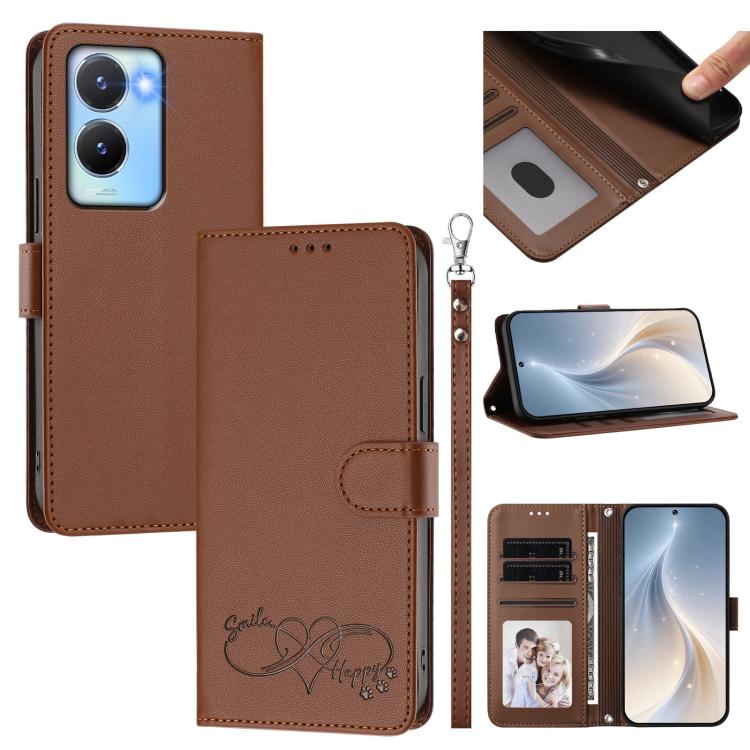 Happy Heart Pattern Magnetic Closure Vegan Leather Phone Case With Wrist Strap For vivo X200 FE