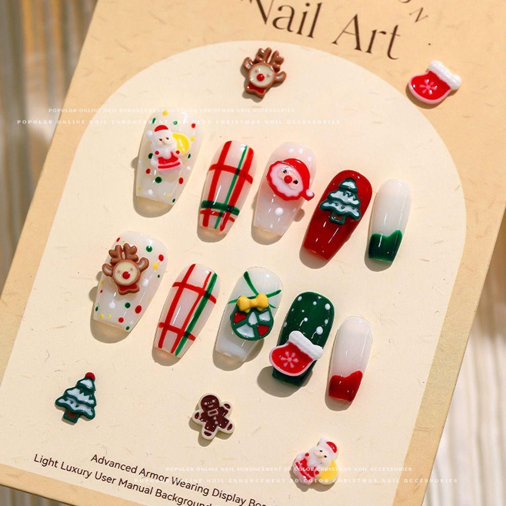 10 шт. Украшения для ногтей из смолы, маникюр с изображением лося, 3D, рождественское украшение для ногтей для женщин