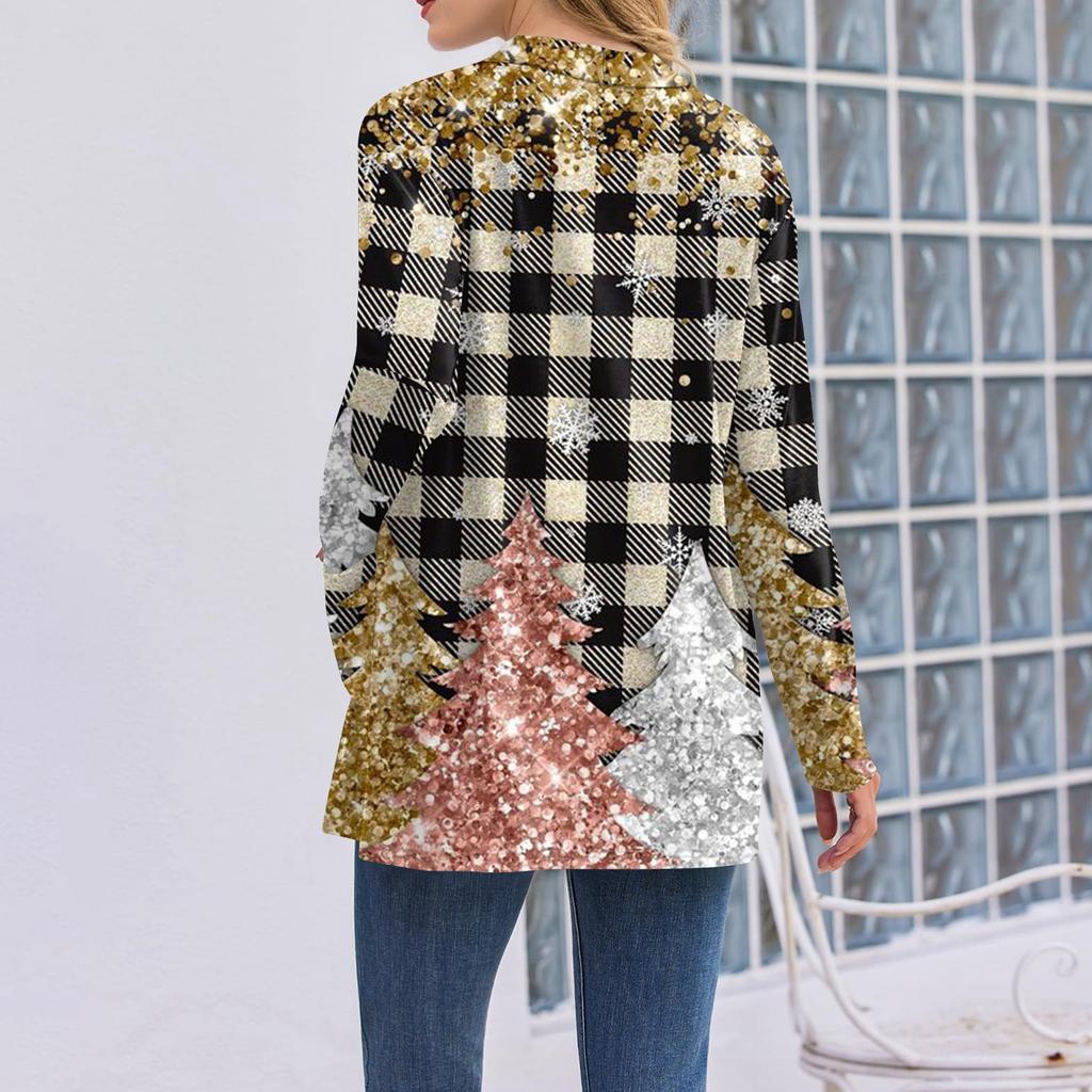 Женский рождественский кардиган с принтом, легкий, с длинными рукавами, повседневный, свободного кроя, тонкий, с карманами, куртка-кардиган