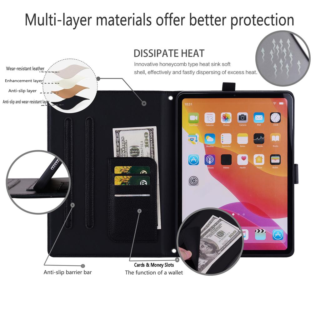 Чехол-кошелек для iPad Air 13 (2025)/(2024)/iPad Pro 12.9 (2021/(2020) Кожаная подставка-чехол для стола с 3D-эффектом и кошачьим узором