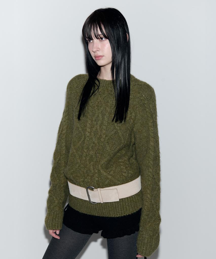 ROLAROLA Mohair Loose Fit Cable Knit Khaki