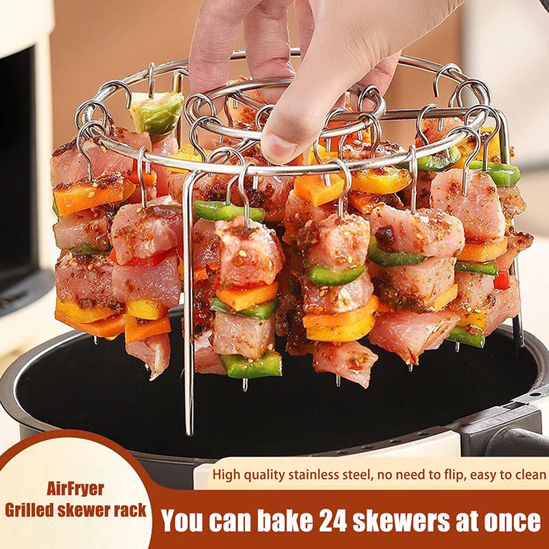 Аэрофритюрница Вертикальная решетка для гриля из нержавеющей стали Съемная решетка для гриля Вертикальный держатель для шампуров для барбекю 24 иглы для выпечки