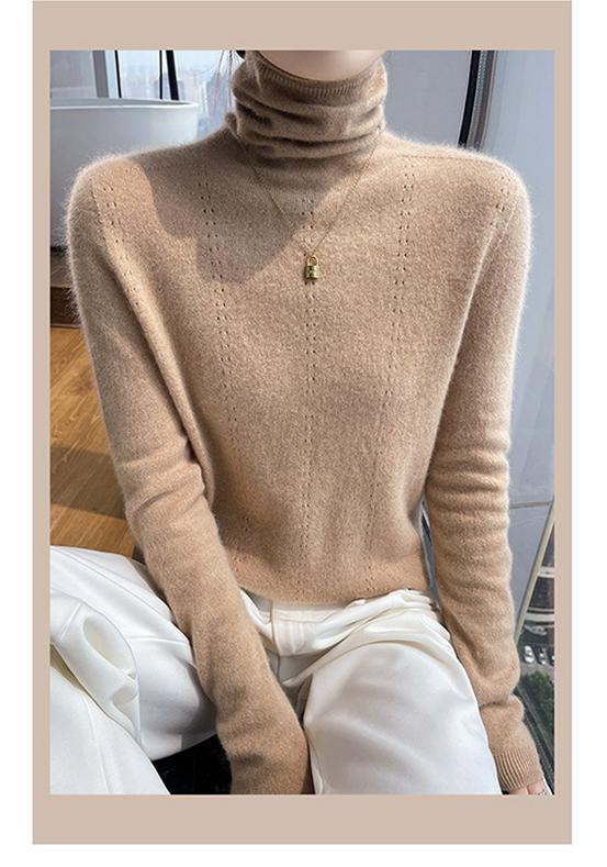Women's High Neck Wool Pullover Sweater - Long Sleeve, Warm Knitwear for Autumn & Winter