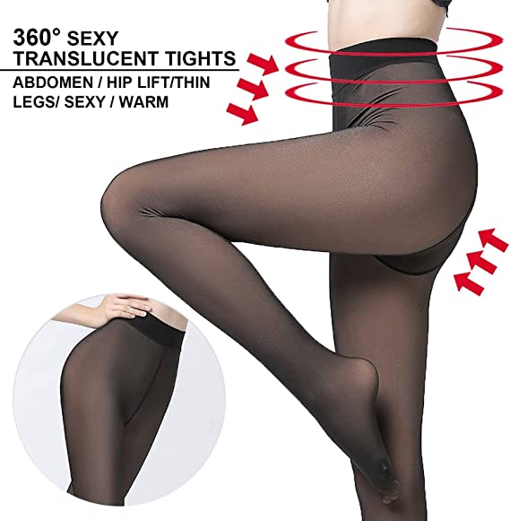 Women's Plus Size Casual Fleece Lined Fall Winter Warm Thermal Pantyhose Tights Medias Para Mujer Waist Translucent Stocking