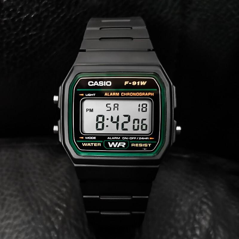 Casio Серия для молодежи Маленькие квадратные Классические Ретро Водонепроницаемые часы Мужские часы Сине-серые F-91W-3