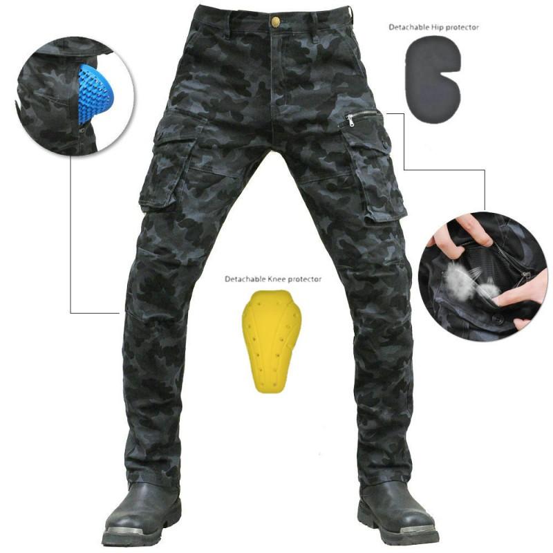 Mens Tactical Motorcycle Riding Pants With Multi-Pocket Design Desert Camo Blue Crash Protection Off-Road Street