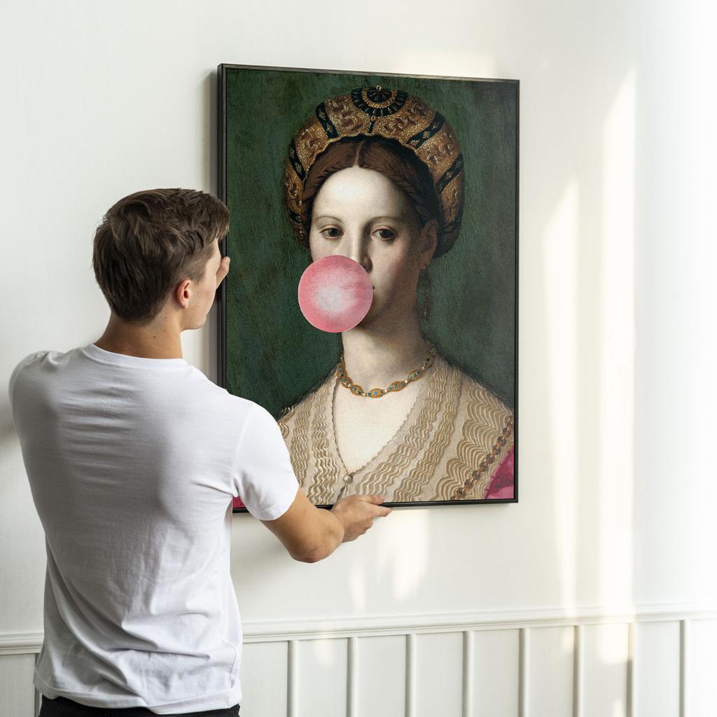 Plakat portret kobiety guma do żucia