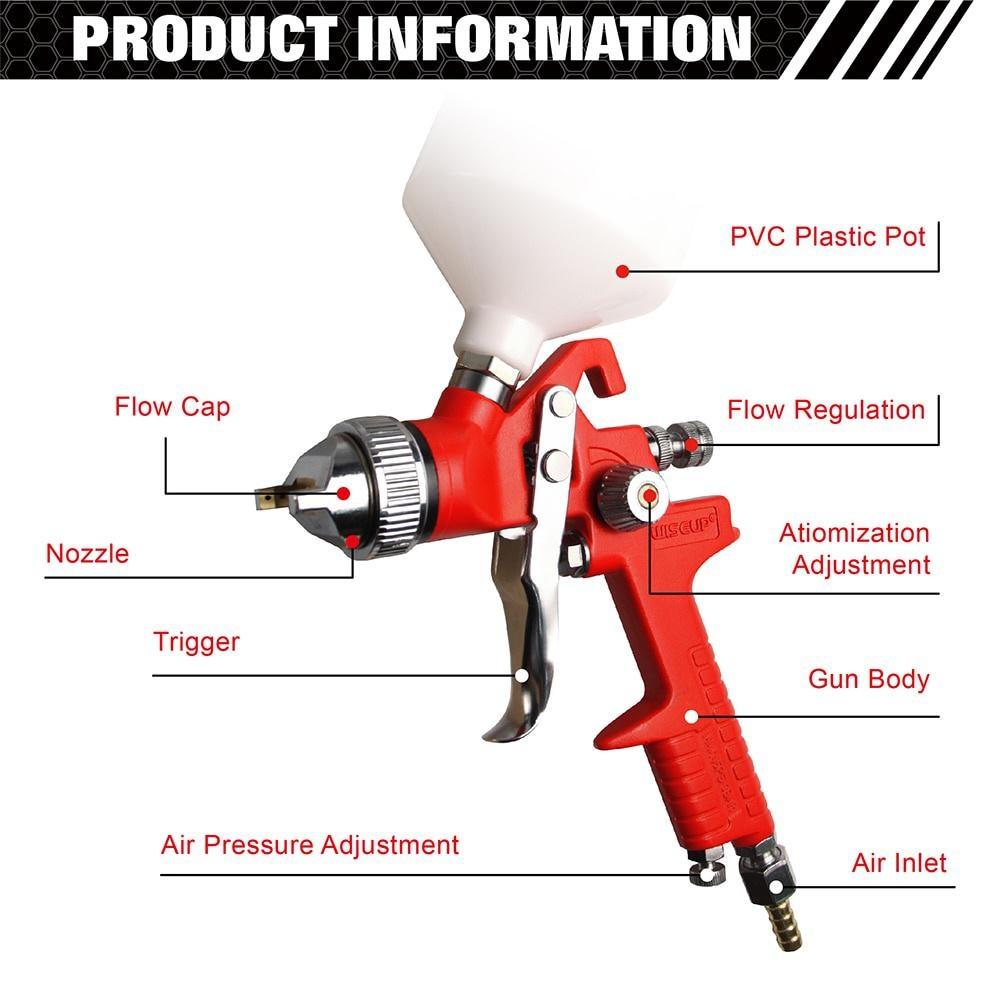 WISEUP Краскопульт HVLP Профессиональный распылитель 1,4 мм Сопло 600 мл Аэрограф Для Покраски Автомобиля Пневматический Инструмент DIY Набор Для Покраски