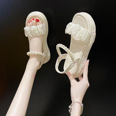 Женские сандалии на платформе с жемчугом для улицы в продаже Оригинальная шикарная и элегантная обувь 2025 Роскошные противоскользящие горячие корейские женские туфли