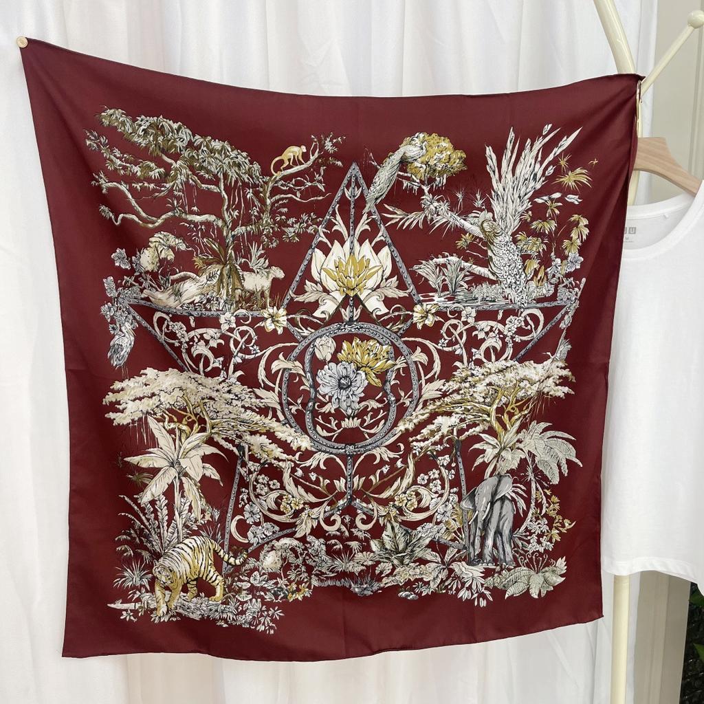 High-end New Spring and Summer Flower Print Big Square Scarf Fashionable and Versatile Sun Protection Headscarf Decorative Scarf Scarf for Women