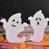 White Ghost Figurine for Home Cute Halloween Wooden Table Sign, Spooky Standing Decorative Entryway Block Sign Holiday Tiered Tray Centerpiece, Indoor