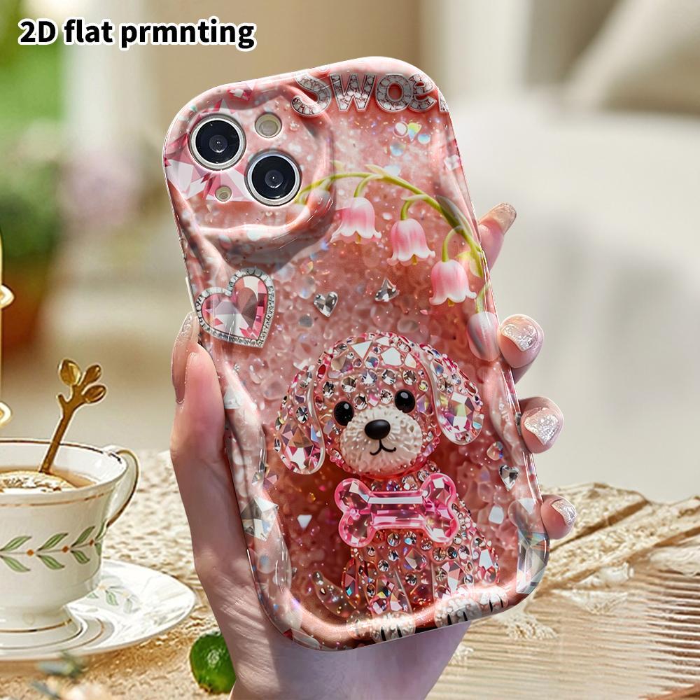 Phone Case: 2D flat, suitable for iPhone 18, 17, 16, 15, 14, 13, 12 Pro protective case, phone decoration, pink puppy, perfect Christmas and Halloween