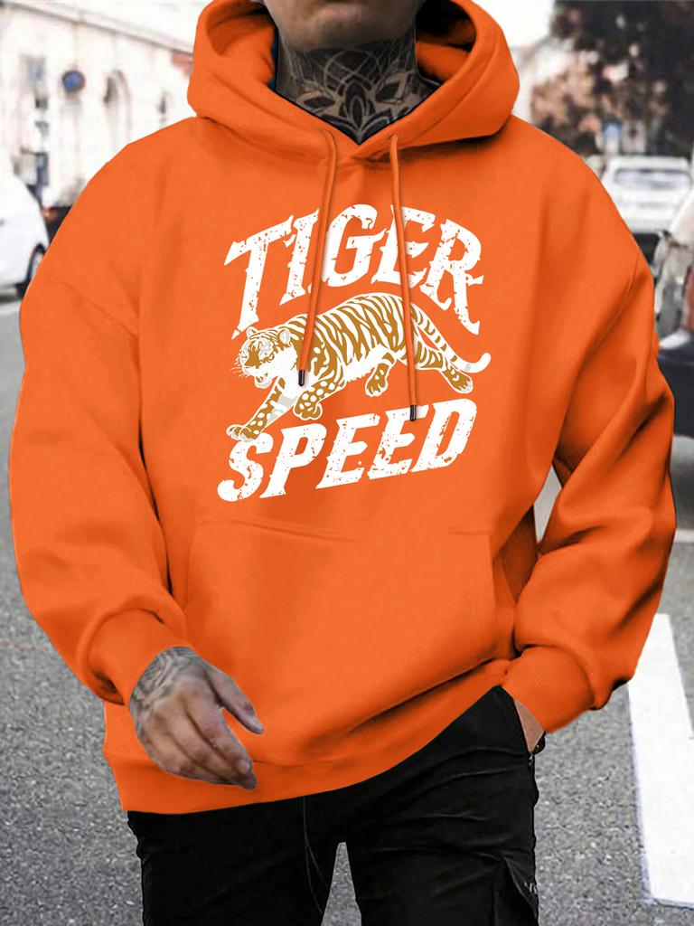 Tiger Speed Creative Print Men Hoody Harajuku Loose Hoodies All-Match Pocket Man Pullovers Fleece Autumn Unisex Sportswear