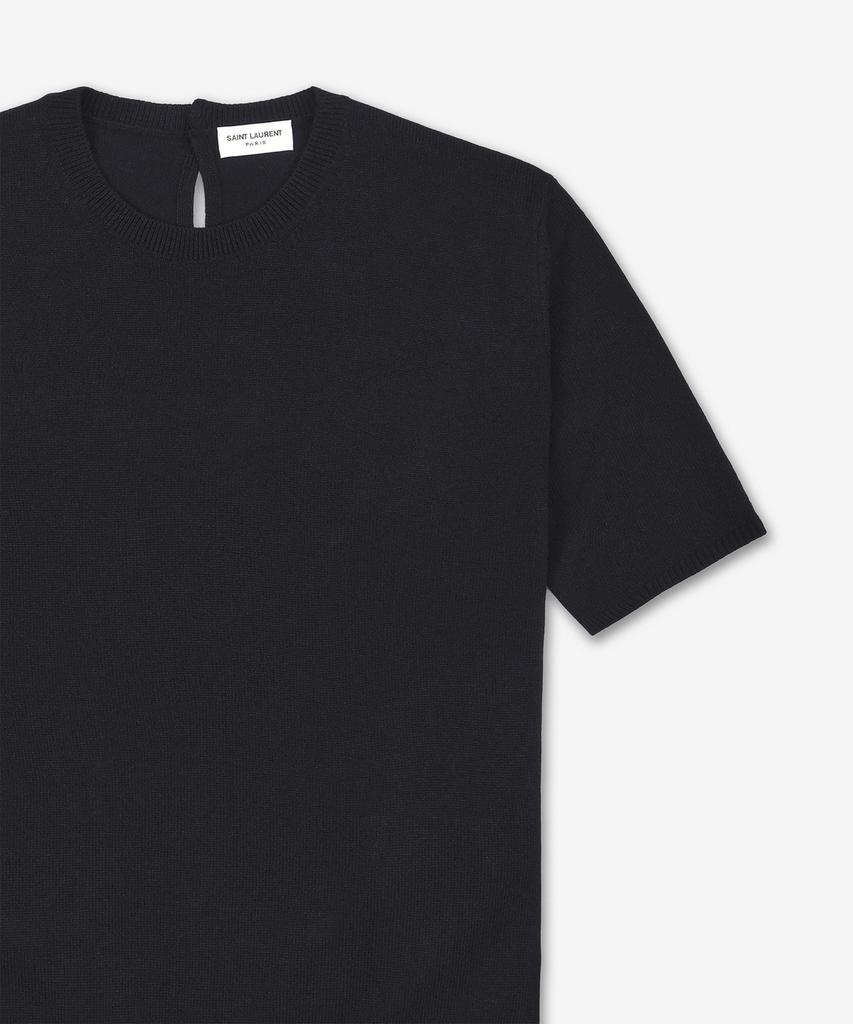 SAINT LAURENT Wool Crew Neck Short Sleeve Knit - Black / 800574Y76Iy1000