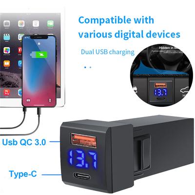 12 В-24 В PD+QC3.0 USB Type C Мини Автомобильное зарядное устройство Адаптер Напряжение Светодиодный дисплей Модифицированное автомобильное зарядное устройство ABS Телефон Зарядное устройство для Toyota