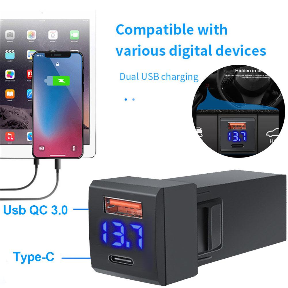 12 В-24 В PD+QC3.0 USB Type C Мини Автомобильное зарядное устройство Адаптер Напряжение Светодиодный дисплей Модифицированное автомобильное зарядное устройство ABS Телефон Зарядное устройство для Toyota