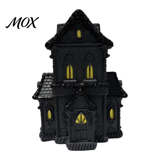 Gothic Style Table Centerpiece Lighted Halloween Village House Statue with LED Light, Display Ornament Black Spooky Figurine for Tabletop Holiday Home