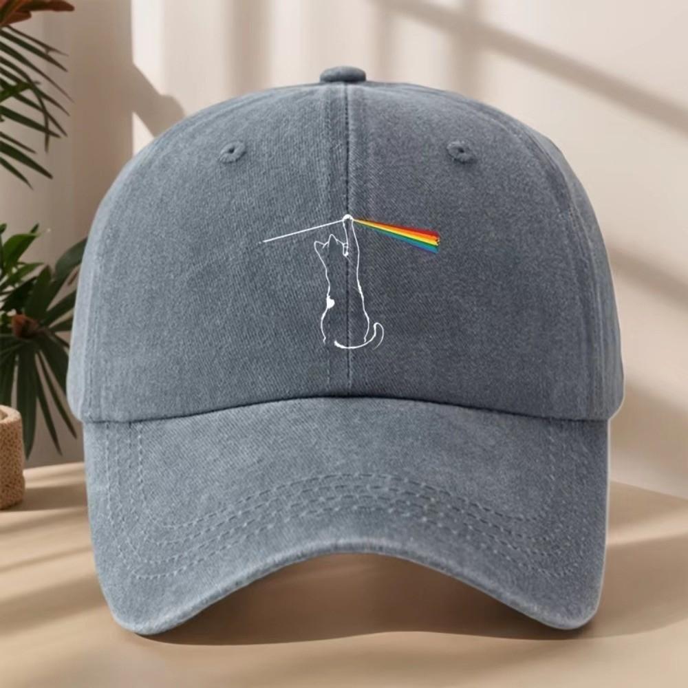 Curved Brim Baseball Cap Rainbow Hook Printed Adjustable Hat Distressed Dad Hat  For Men Women