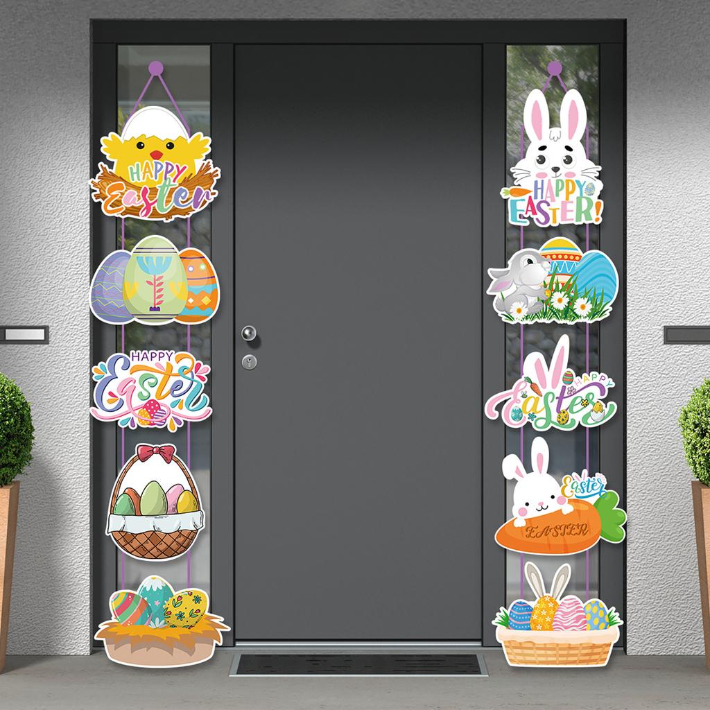 Easter Paper Door Hanging Pendant 2024 Home Party Cartoon Rabbit Eggs Door Hanger Decorative Plaque Signs Ornament Gift