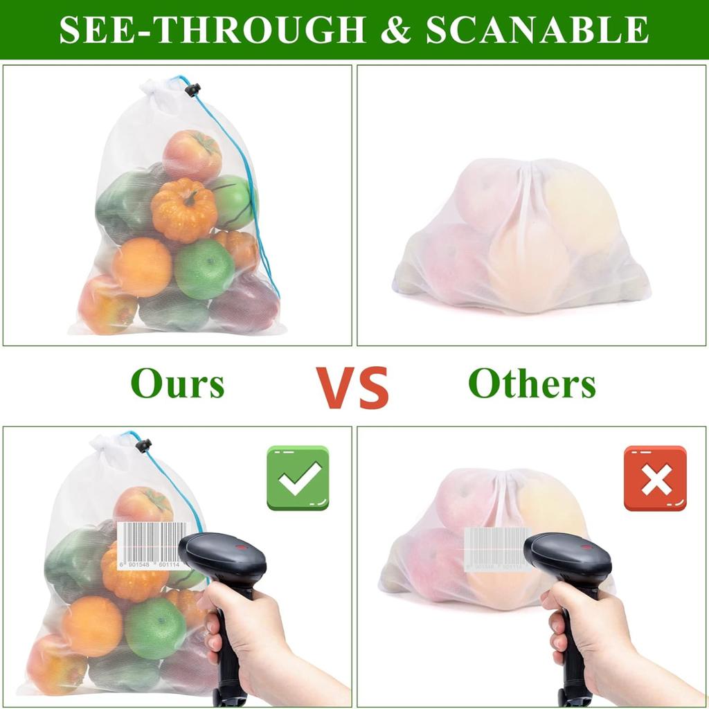 Многоразовые сетчатые пакеты для продуктов — моющиеся пакеты для продуктов — 12 красных маленьких размеров (8 дюймов х 12 дюймов) Прозрачные сетчатые пакеты для хранения фруктов, овощей, игрушек