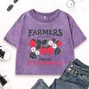 Farmers Market Fresh Strawberries Print Washed T Shirt Women Slim Vintage T Shirts Summer Cotton Clothes Top