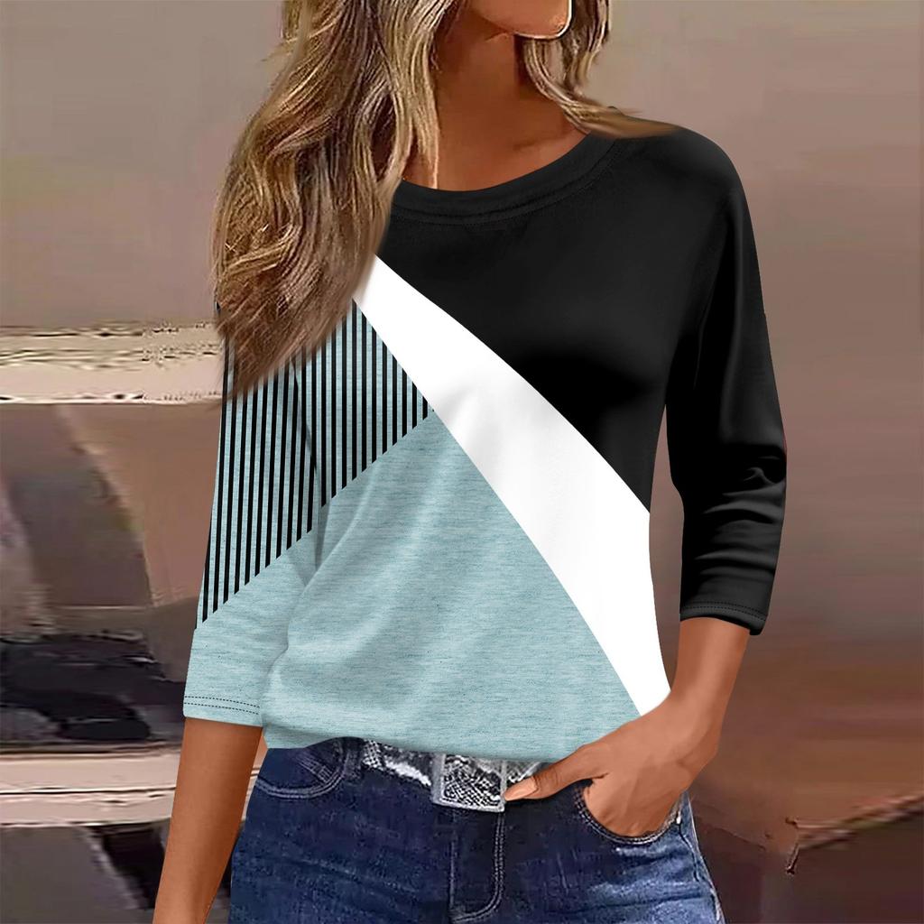 Женская футболка, модная повседневная футболка с круглым вырезом и рукавом 3/4, свободная футболка с принтом, женская футболка