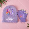 K-Pop Demon Hunters Girls Children Knitted Hat Gloves Cute Cartoon Letter Warm Cap Screen Gloved Kids Birthday Gifts 2PCS A Set
