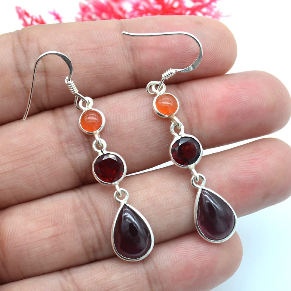 Серьги с гранатом и сердоликом, Серебряные серьги 925 пробы, Женские серьги, Подарок для нее, Дизайнерские серьги, Серьги с подвесками, Подарок на день рождения, Серьги с ободом, Подарок маме