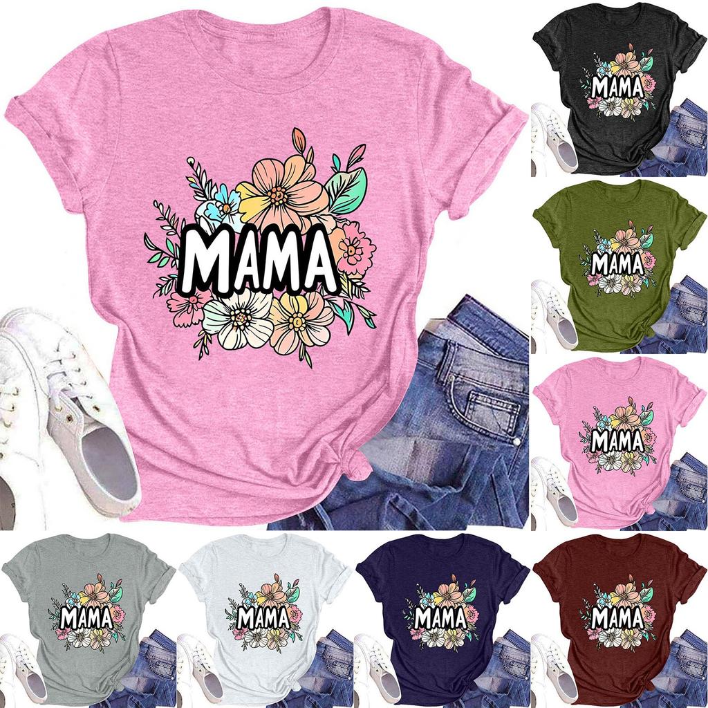 Женская модная футболка с круглым вырезом и коротким рукавом, повседневный топ с принтом ко Дню матери
