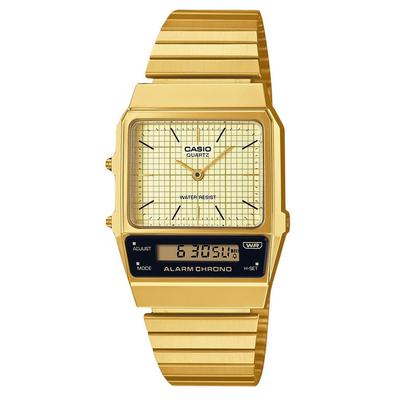 Восстановленные Casio Vintage Аналогово-цифровые Часы из Нержавеющей Стали с Покрытием Золотом Бежевый Циферблат Кварцевые AQ-800EG-9A Унисекс