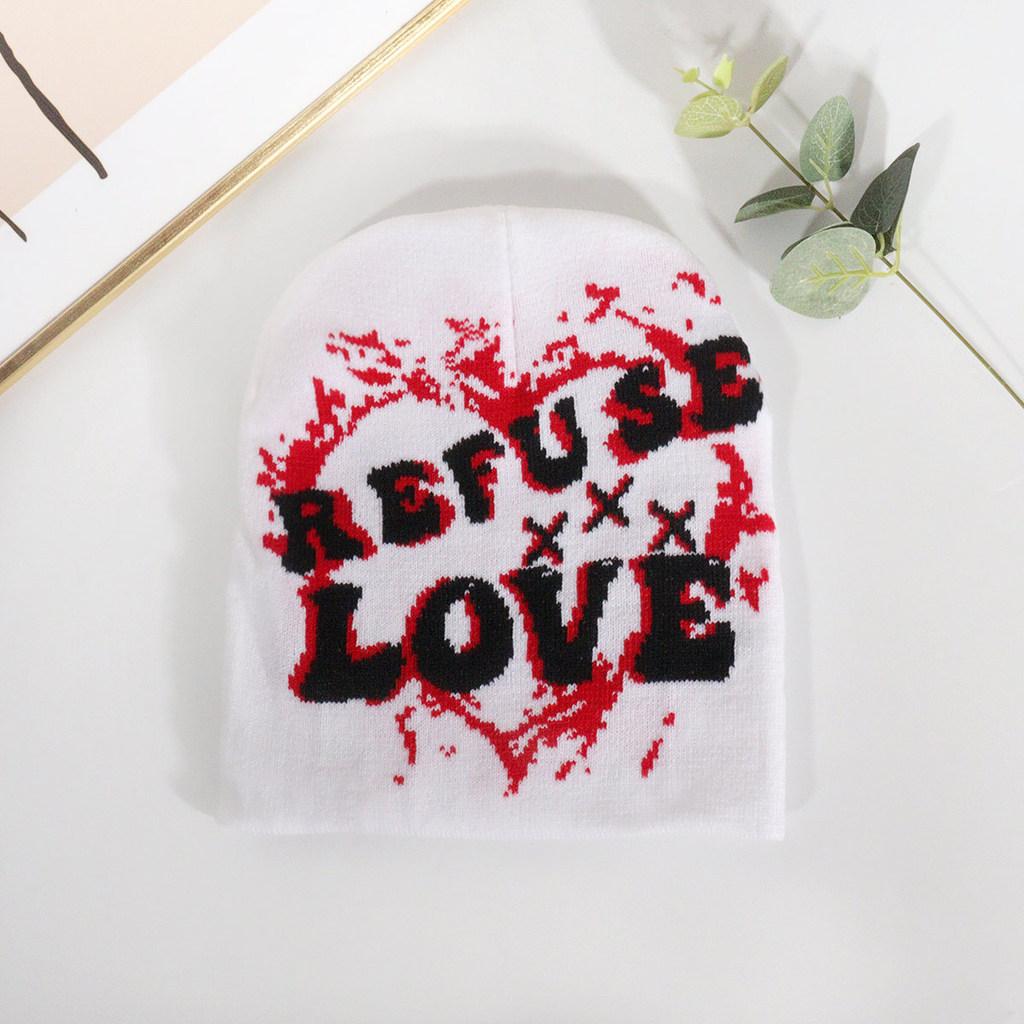 Letter Embellished Knit Cap With Love Text Unisex For Fall Season