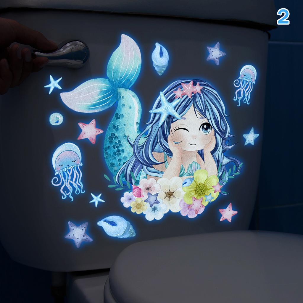 Светящийся Дельфин Панда Кролик Животное Цветок Наклейка на Туалет Самоклеящаяся ПВХ Ванная Комната Домашний Декор Зеленая Мечта Веселый Рисунок