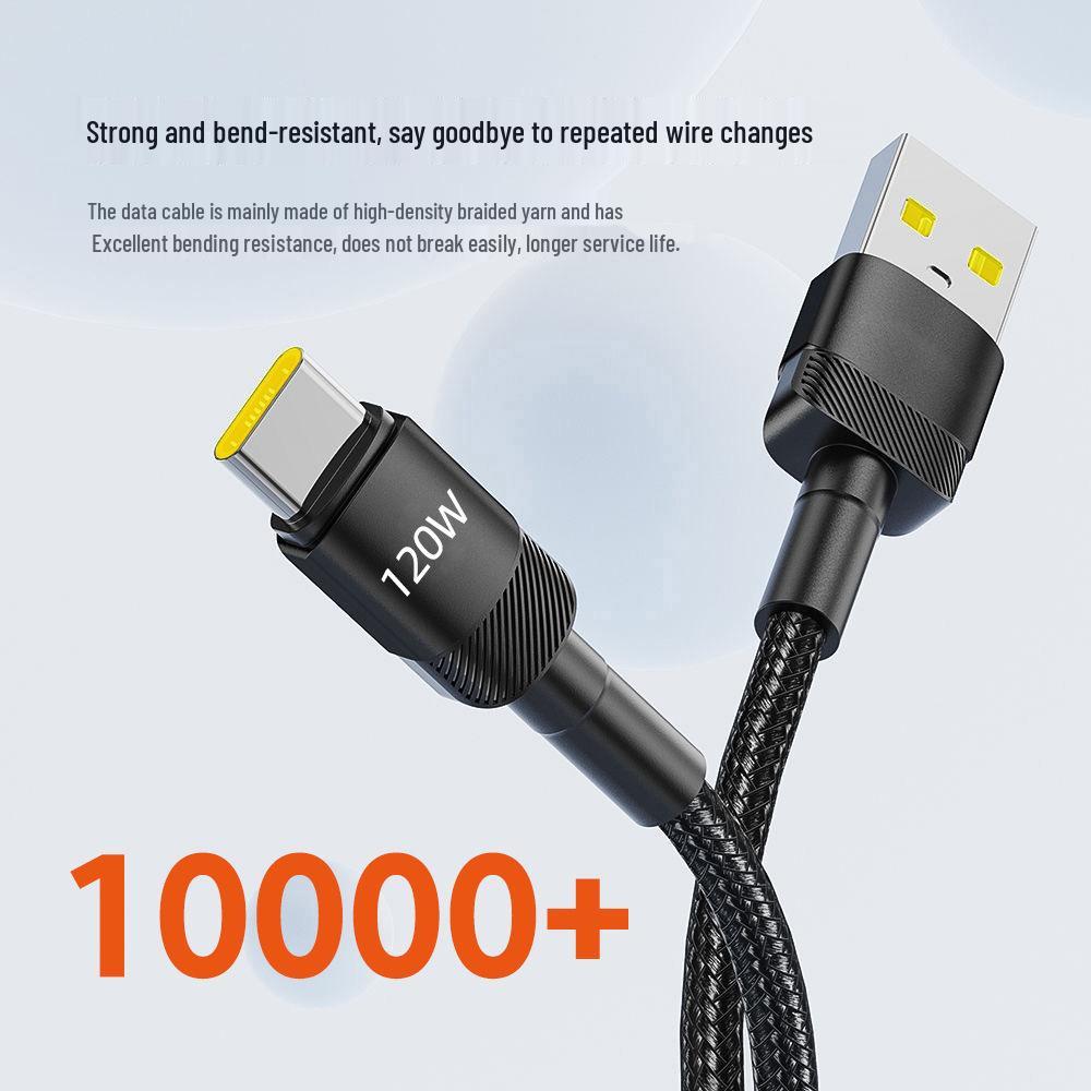 120W Braided Type-C Fast Charge Cable for Apple 15/16, Huawei, Vivo
