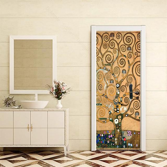 Самоклеящиеся дверные обои с зеленым лесным мостом, 3D ПВХ, стикер для домашнего декора, пляжное солнце, пейзаж, плакат, настенная наклейка deursticker