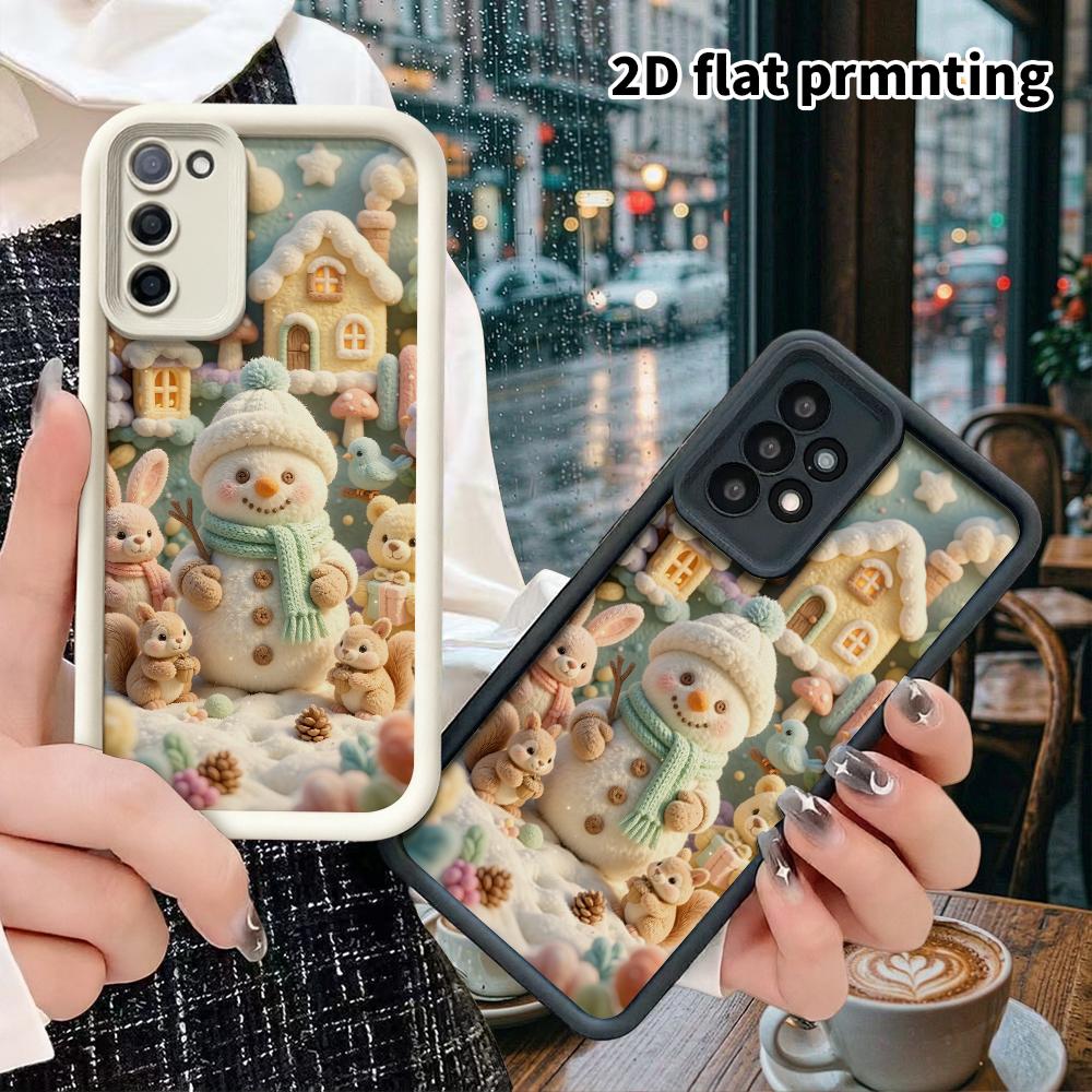 Чехол для телефона: 2D плоский дизайн, подходящий для защитного чехла Samsung Galaxy A34 A35 M05 M06 S20 S22 S21 FE Plus 5G, зимний городок со снеговиками, идеальное Рождество