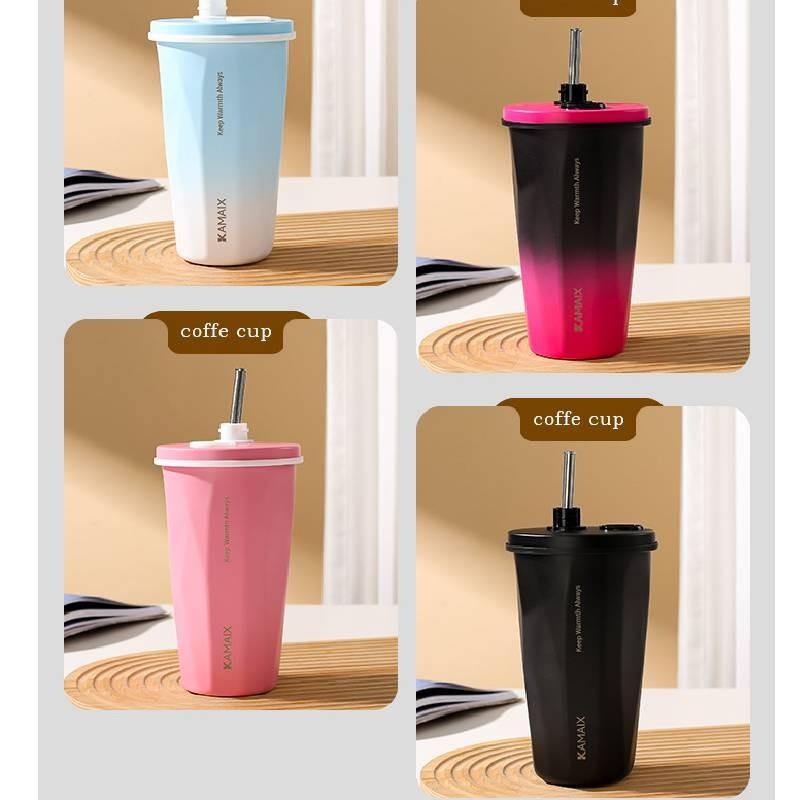 Модная термокружка из нержавеющей стали с принтом букв и соломинкой для офиса