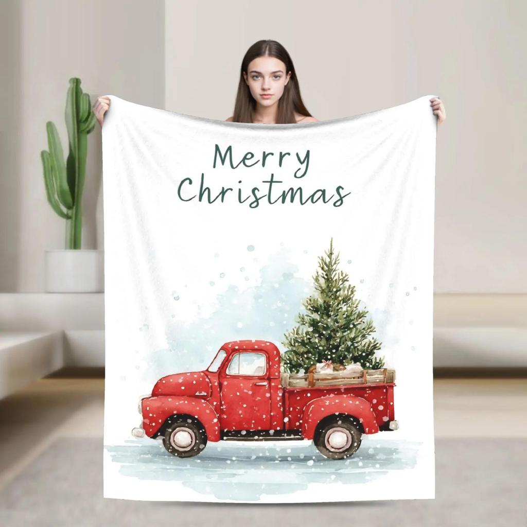 Merry Christmas Blanket Soft Warm Plush Throw for Home Bed Travel Airplane Festive Flannel Bedspread Decor
