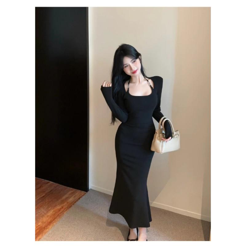 Elegant Red Halter Neck Bodycon Midi Dress Women TR Fabric Sexy Fit Formal Party Wear