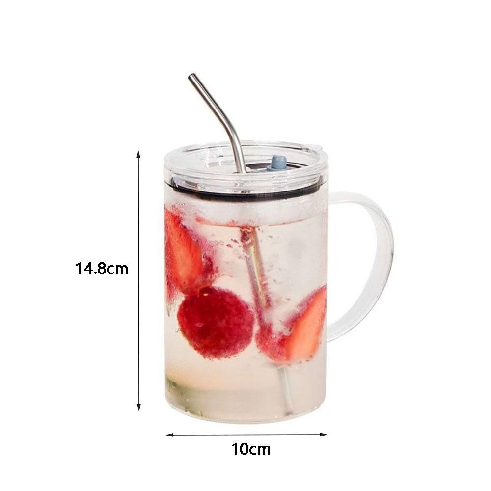 Transparent Glass Tumbler with Lid and Straw Drinking Glass Mug Glass Water Cup  Summer