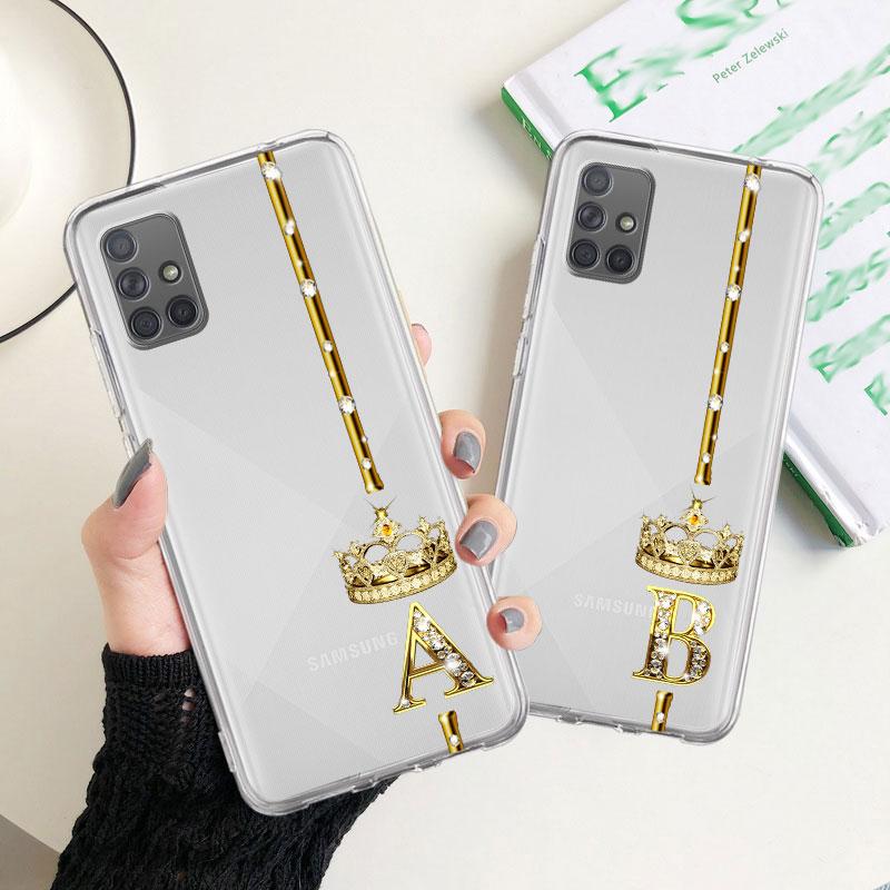 Прозрачный чехол для Samsung Galaxy A52 A12 A51 A32 A21s A71 A32 A22 50 A70 A31 A72 5G чехол для телефона розовое золото 26 букв ABC