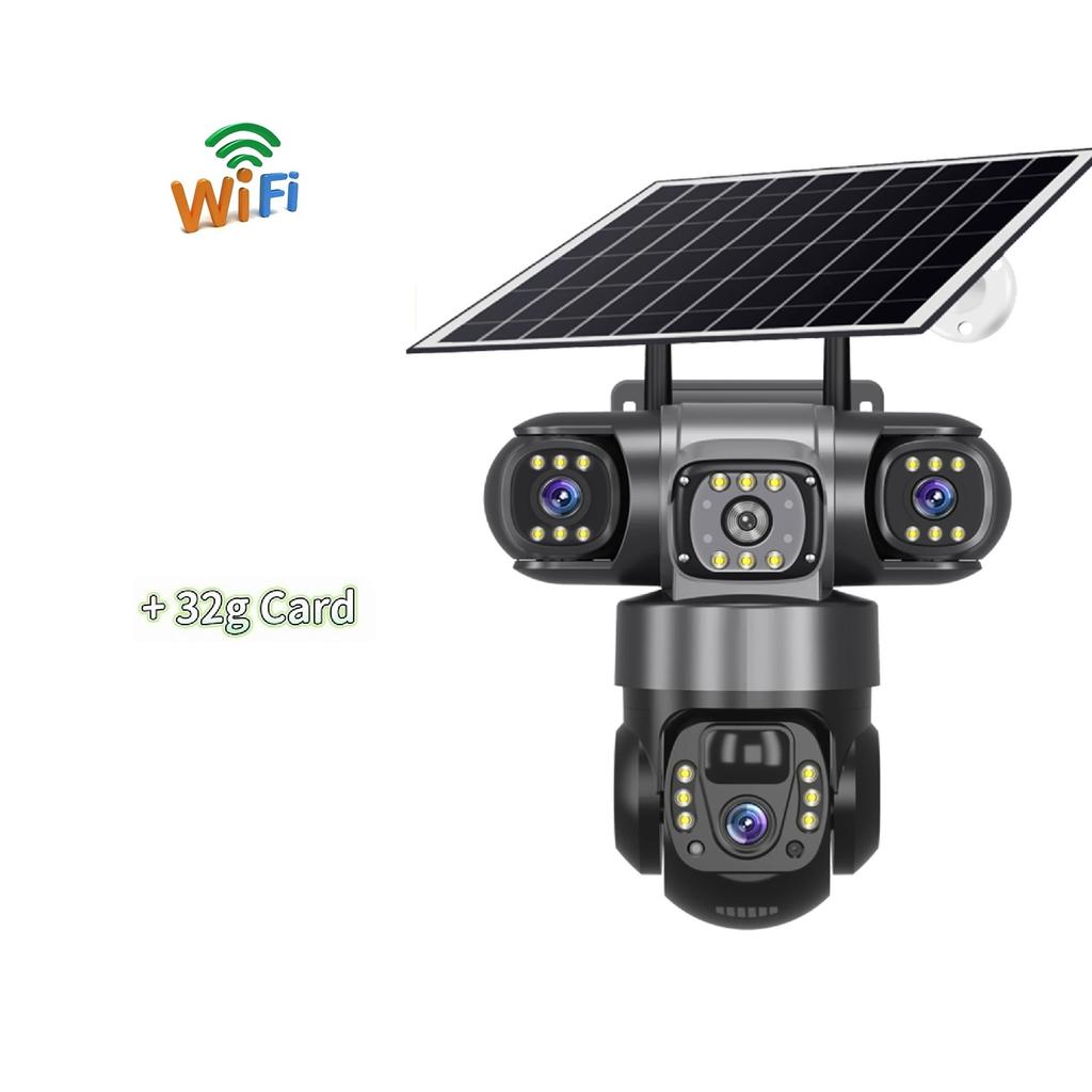 4G/WIFI Солнечная камера 3 объектива 3 экрана Уличная CCTV Водонепроницаемая Ночное видение Двусторонняя связь Мобильное отслеживание IP-камера