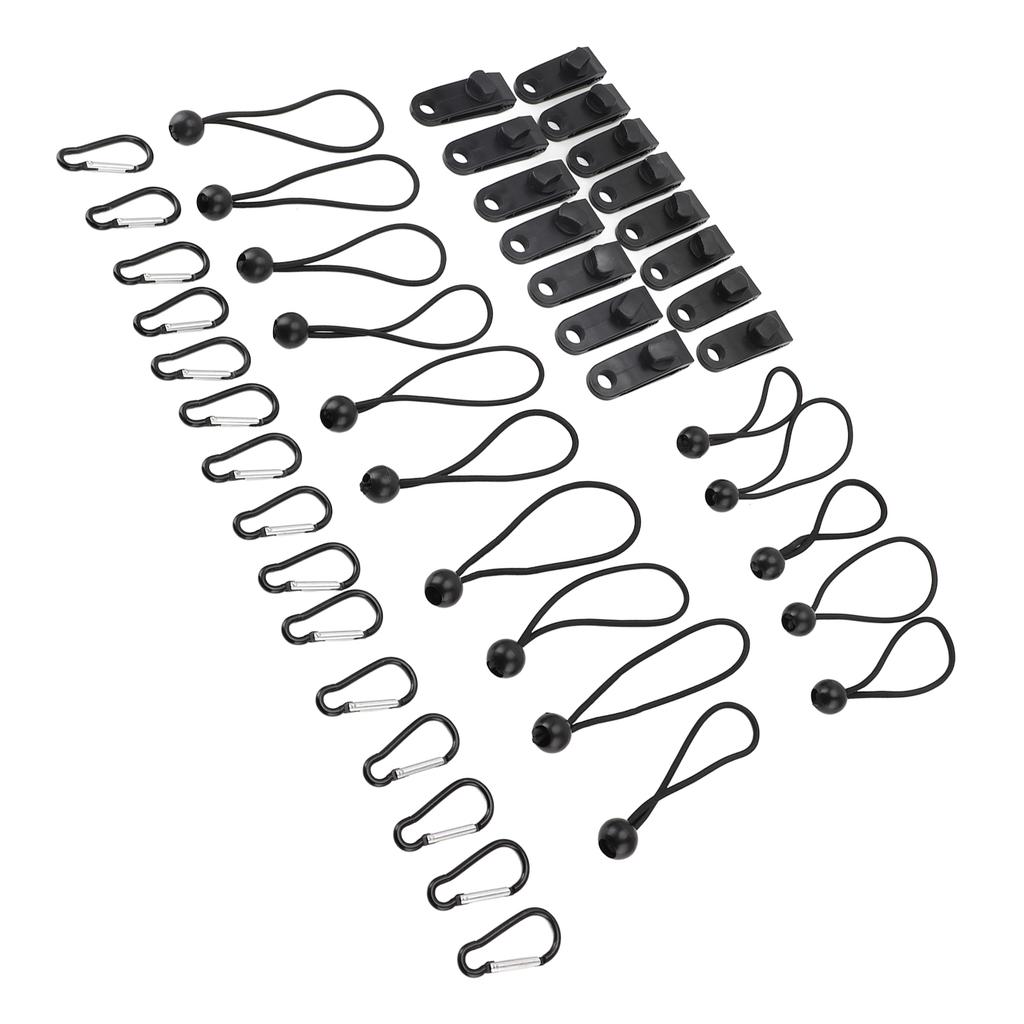 45 Pcs Black Tarp Clamps Set with Hooks and Bungee Cords Strong Gripping Power for Camping Vehicles
