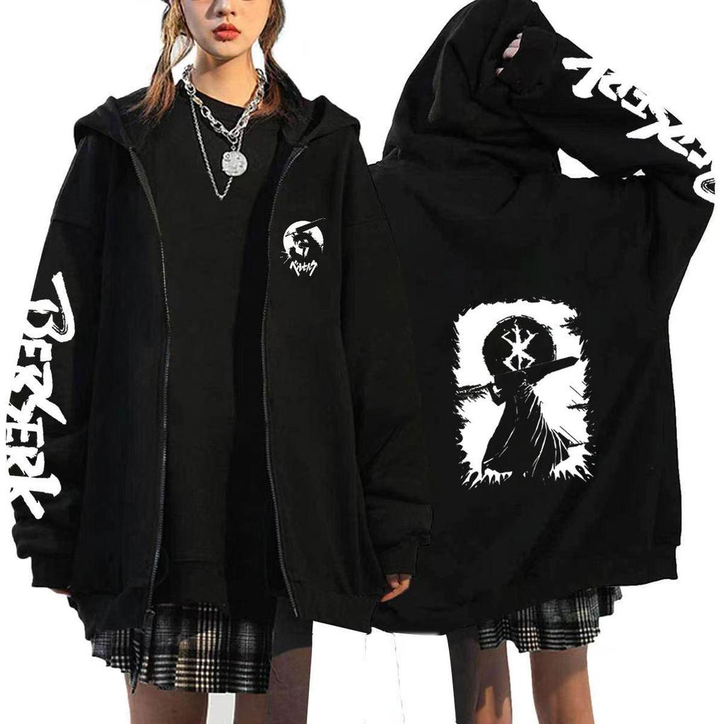 Берсерк Японское Аниме Толстовки с капюшоном на молнии Женские Мужские Худи Харадзюку Мультяшные Куртки Унисекс Пальто Топы Хип-хоп Худи Уличная одежда