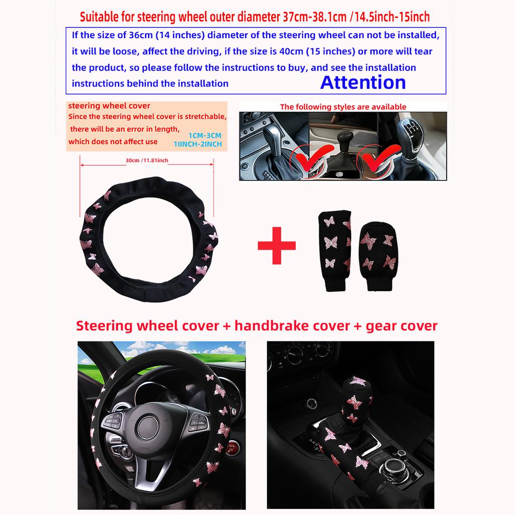 Three-piece Butterfly Blingbling Car Without Inner Ring Steering Wheel Cover Handbrake Cover Handle Cover Automotive Supplies