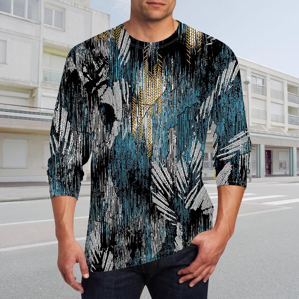 Муж. Футболка Круглый вырез Одежда Одежда На открытом воздухе Длинный рукав С принтом Модельер Винтаж