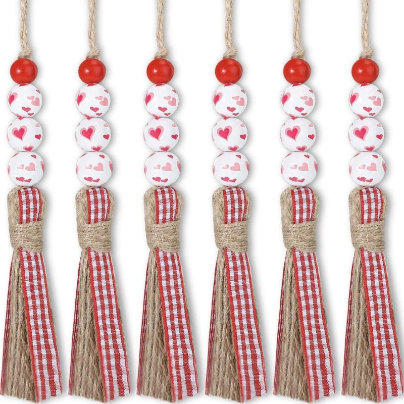 Valentine's Day Bead Hanging, Wedding Decoration,Office, Home Decoration Hanging,Red Heart Wood Bead Tassel Love Bead Decoration