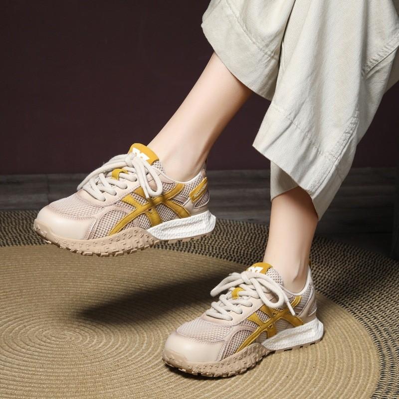 Johnature Спортивная повседневная женская обувь, дышащая сетчатая вставка, натуральная кожа, шнуровка, удобные кроссовки