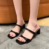 Мода 2025 Новые Сексуальные Туфли на Высоком Каблуке Модные Однотонные Ремни-линии Большой Размер Сандалии с Квадратным Носком Женские Повседневные Вечерние Шлепанцы