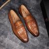 Fashion Formal Men's Oxford Shoes Pointed Toe Wedding Shoes Metal Buckle Genuine Leather Crocodile Pattern Men's Business Dress Shoes